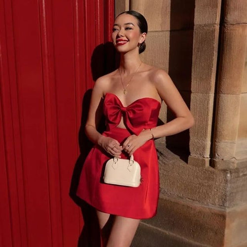 Dam Miniklänning Med Slinga Front Polyester Elegant Smal Silhuett-1