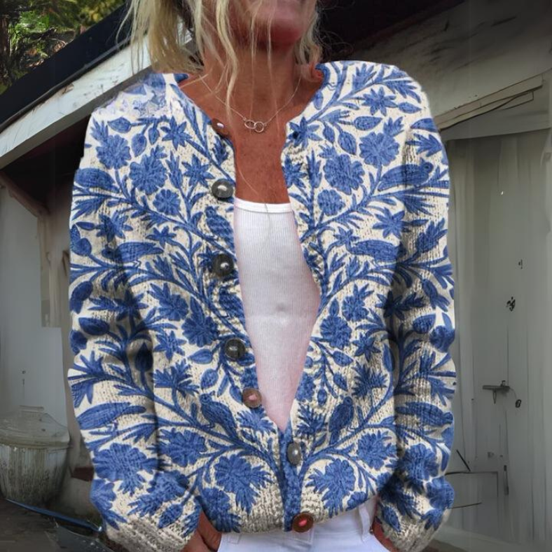 Blommönstrad Cardigan Dam i Mjuk Material med Öppen Kantdesign – Lätt och Luftig Passform, Perfekt för Vår och Sommar 2