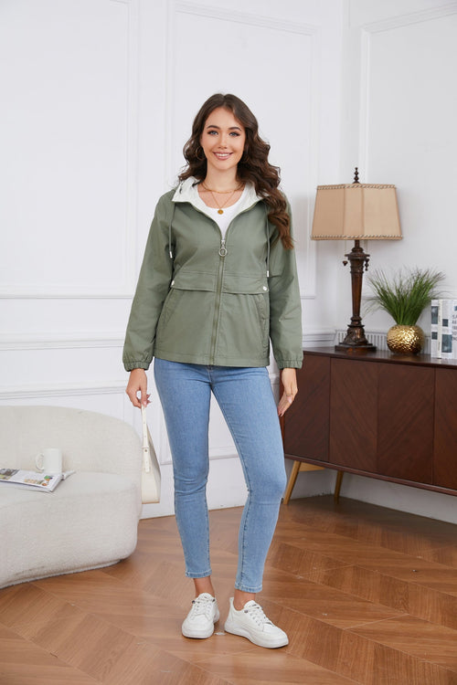 Damjacka Lätt Huva Polyester Lös Passform-1