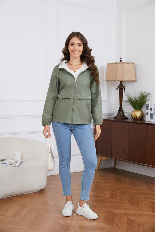Damjacka LÀtt Huva Polyester Lös Passform-1