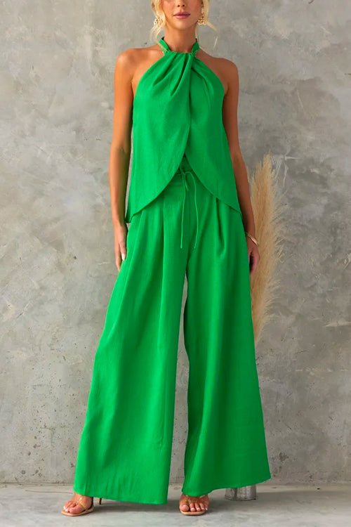 Dam Set Slitsdesign Bredbenade Byxor Polyester Spandex 1