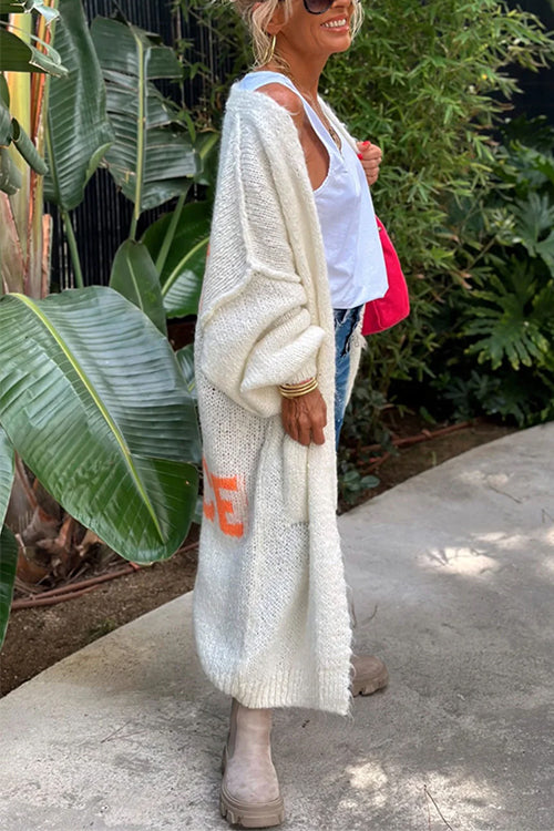 Dam Lång Kofta Öppen Front Mönstrad Bomull Polyester-5