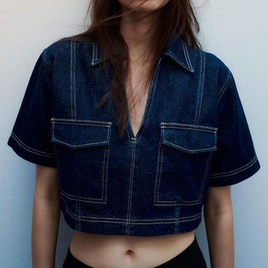 Dam Jeansjacka Klassisk Denim med Framfickor 100% Bomull 1