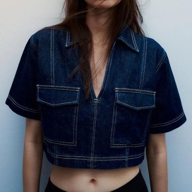 Dam Jeansjacka Klassisk Denim med Framfickor 100% Bomull 5