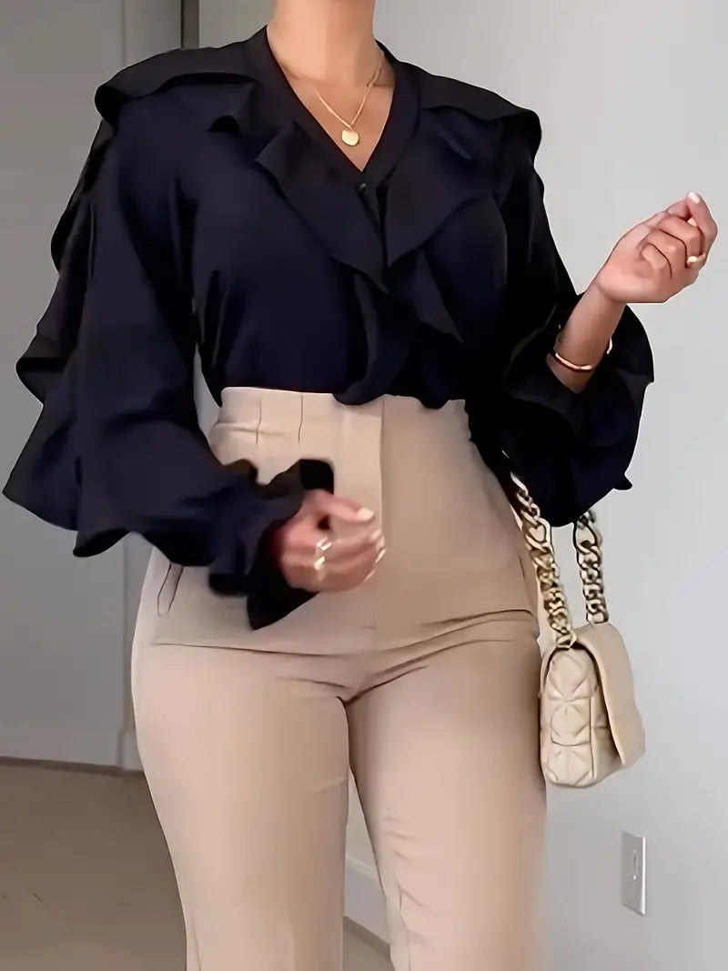 Vit Dam Blus Lång Ärmar Lätt Material 2