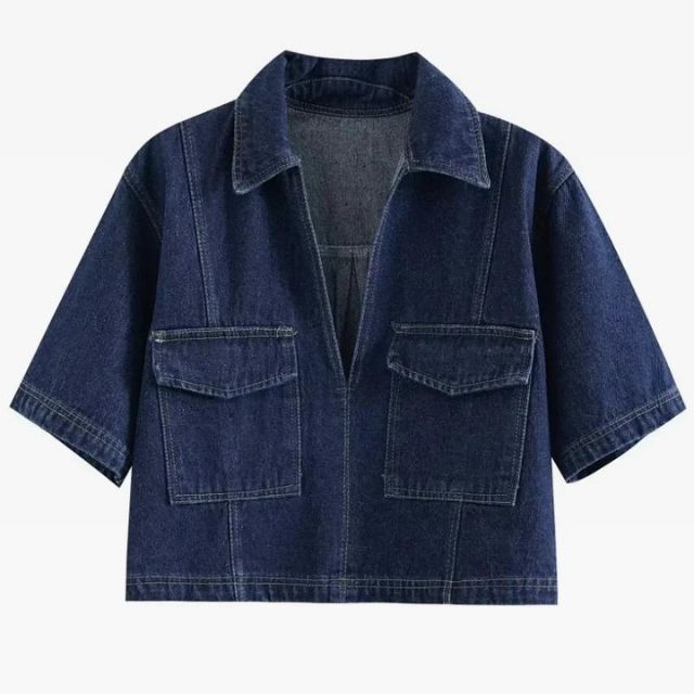 Dam Jeansjacka Klassisk Denim med Framfickor 100% Bomull 2