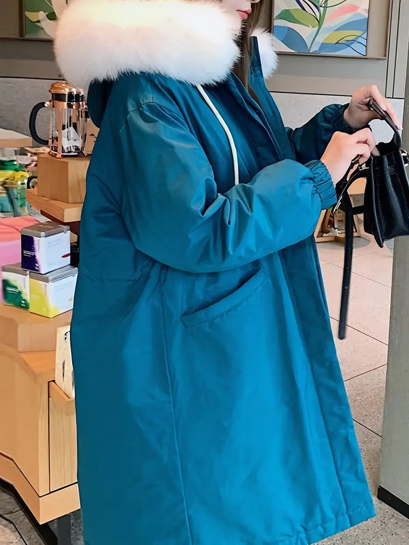 Dam Fleecejacka Medium Längd med Huva i Högkvalitativt Fleece-5