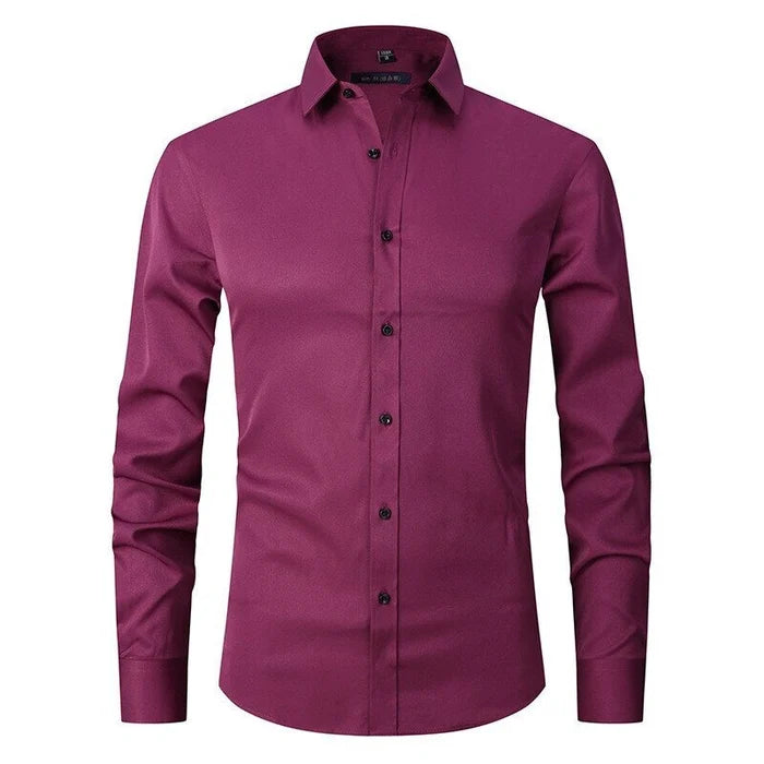 Herrskjorta Stretch Slim Fit i 3D-Vävt Polyester – Andningsbar och Rynkfri, Perfekt för Vardags och Formella Tillfällen 17