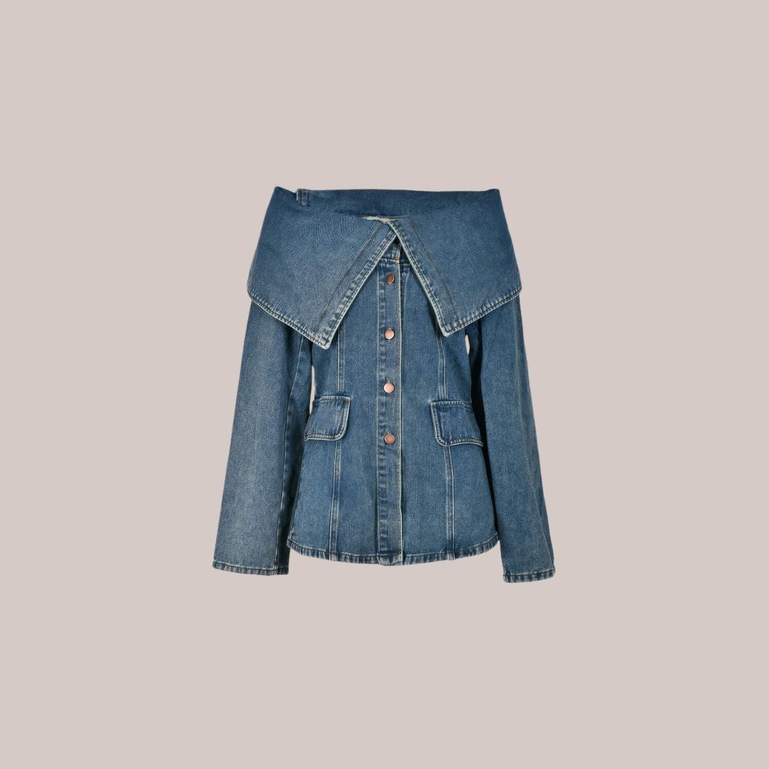 Damjacka Denim Klassisk Bomull Trendig Jacka för Dam-3