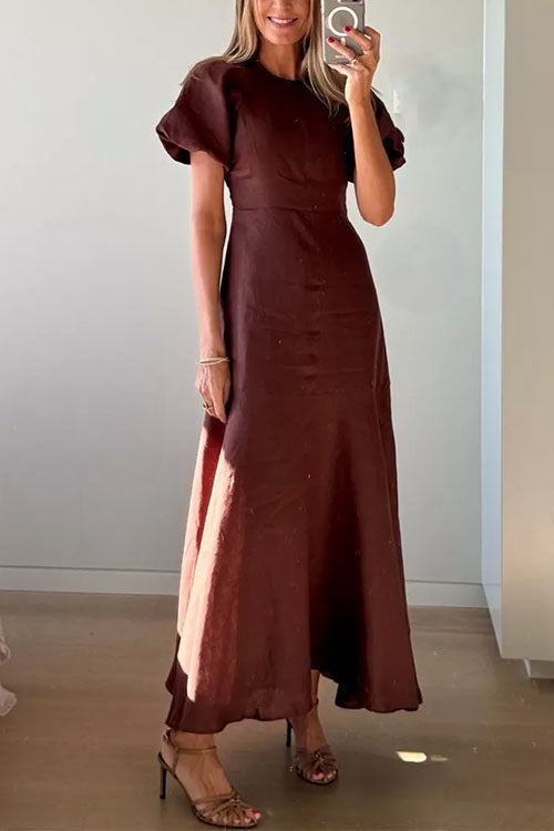 Dam Klänning Maxi Korta Ärmar Bomull Polyester Fina Dam Klänningar-2