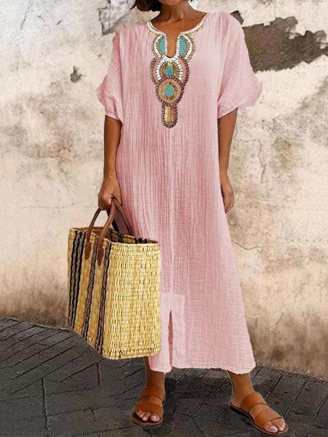 Variant image for Dam Klänning Kaftan Maxi med Broderi i Bomull och Linne-7