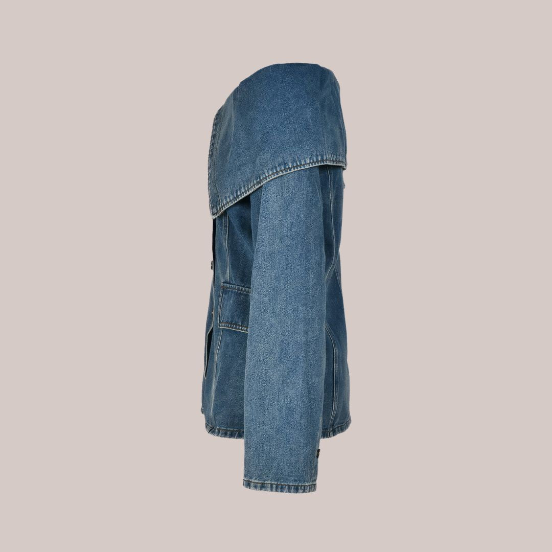 Damjacka Denim Klassisk Bomull Trendig Jacka för Dam-4