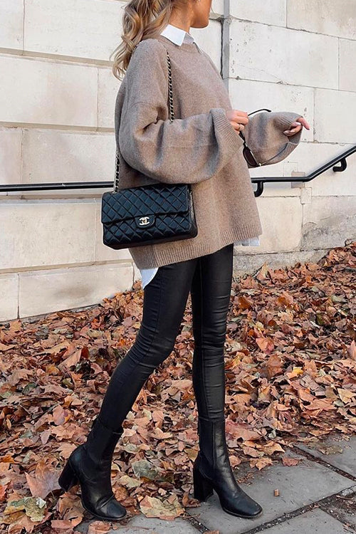 Stickad Dam Tröja Rund Halsringning Lätt Akryl-3