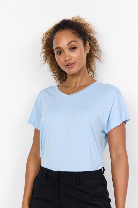 Dam T-shirt V-hals i Lyocellmix - Normal Passform, Korta Ärmar, Mjuk och Bekväm, Flera Färger 1
