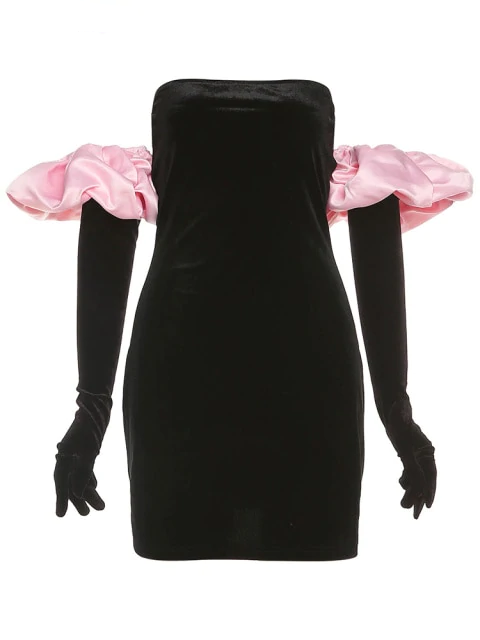 Fina Dam Klänningar Mini Klänning Puffärmar Polyester-6