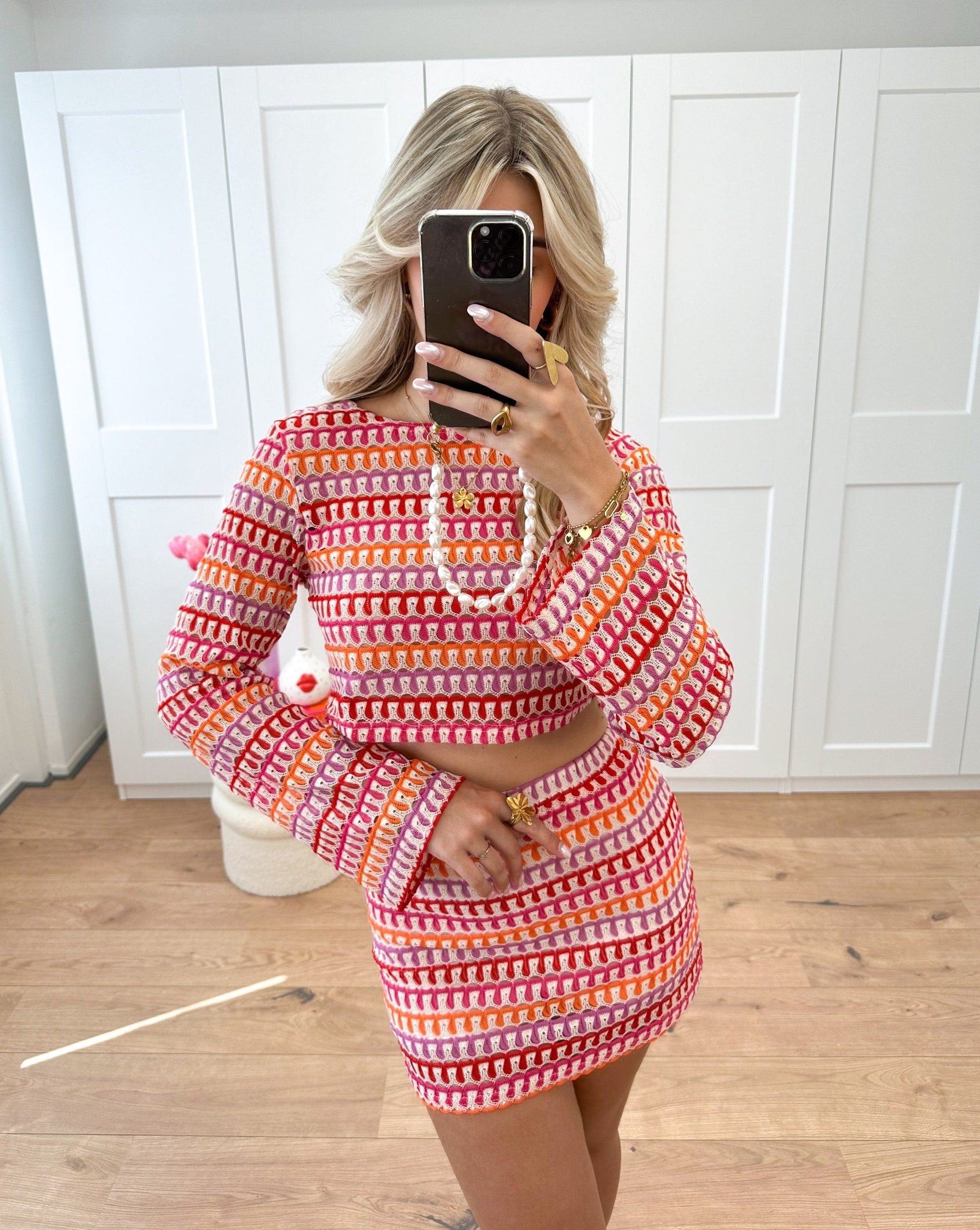 Kvinnors Virkad Skördetopp och Rockuppsättning i Bomull 7