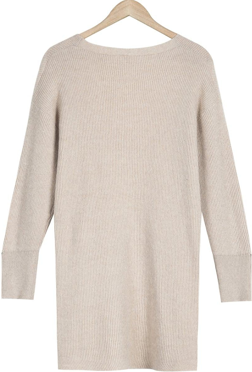 Lång Kofta Dam Stickad Mjuk Akryl med Fickor och Stora Knappar-6