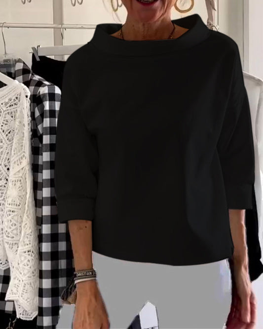 Dam Blus Hög Krage Andningsbart Tyg Mångsidig Design-1