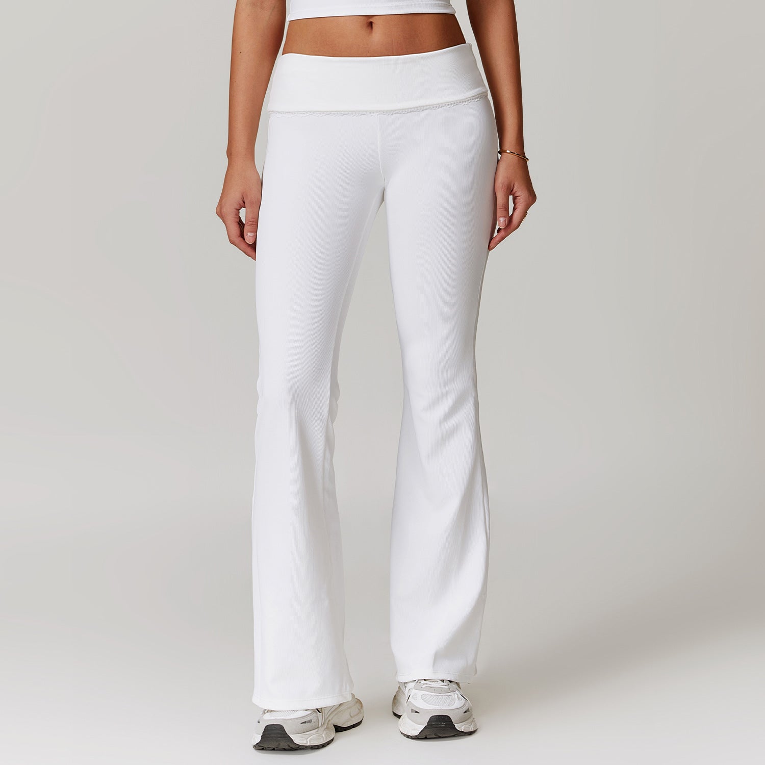 Dam Yogabyxor Flared Design Nylon Spandex Hög Midja-2