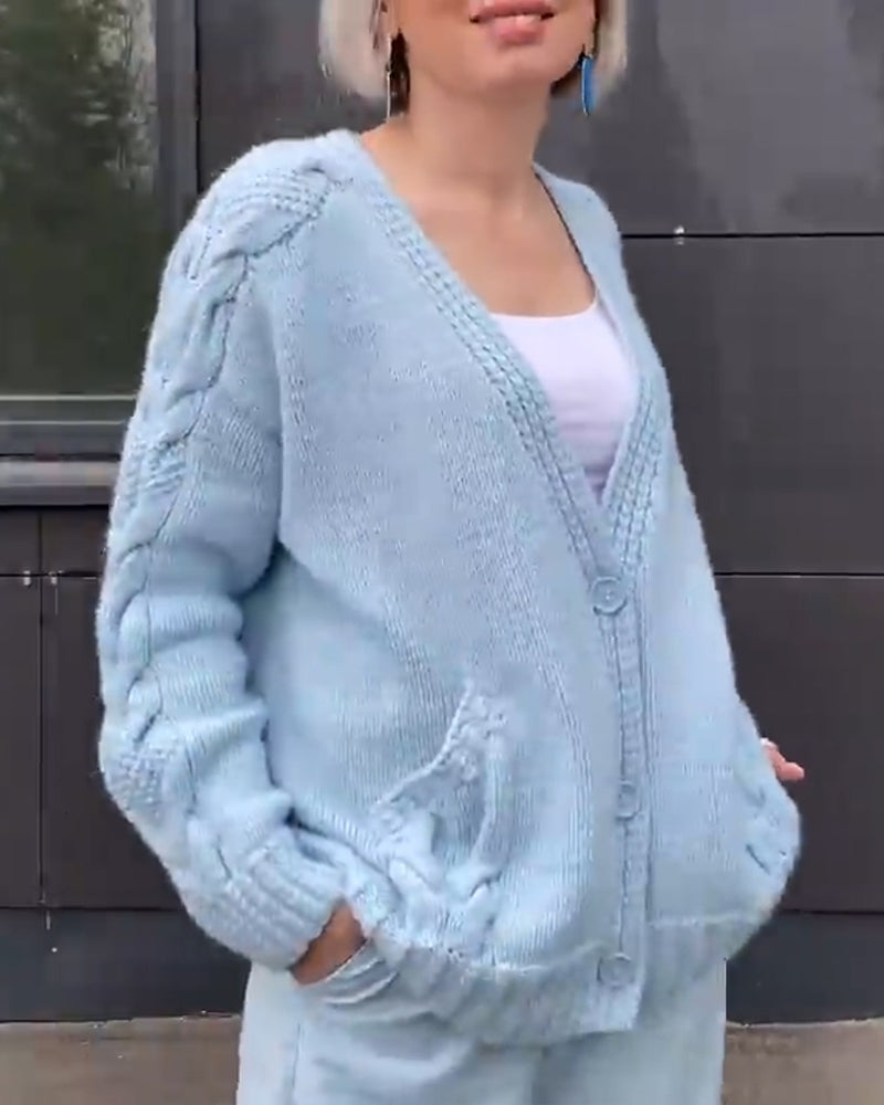 Lång Kofta Dam Kabelstickad Akryl Polyester-2
