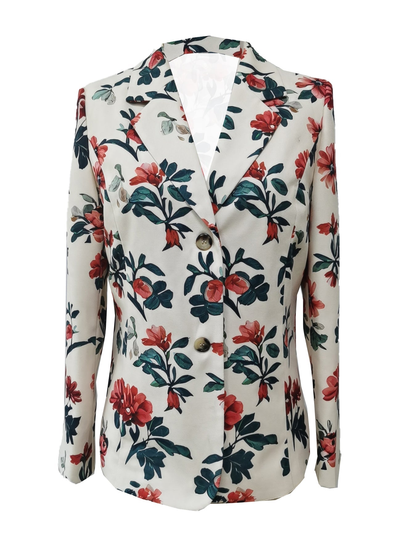 Dam Blommig Kontorsblus Regular Fit Polyester-3