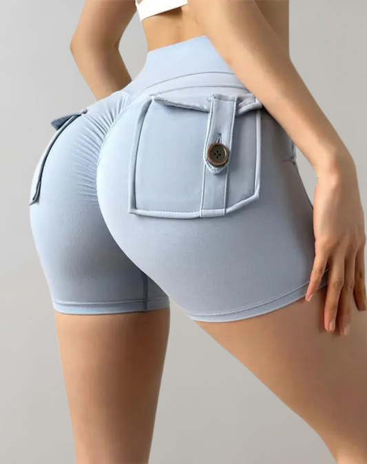 Dam TrÀningsshorts Hög Midja Andningsbart Material med Fickor 1