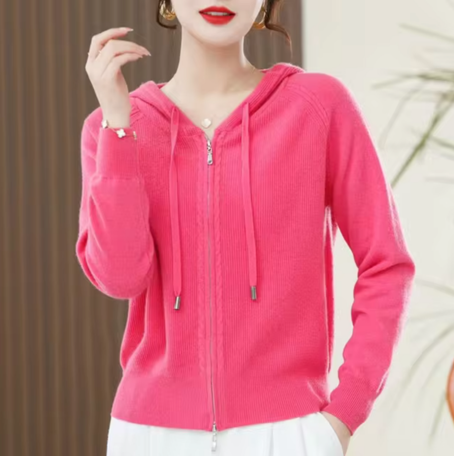 Variant image for Dam Hoodie Stickad Kashmirmix Avslappnad Passform-7
