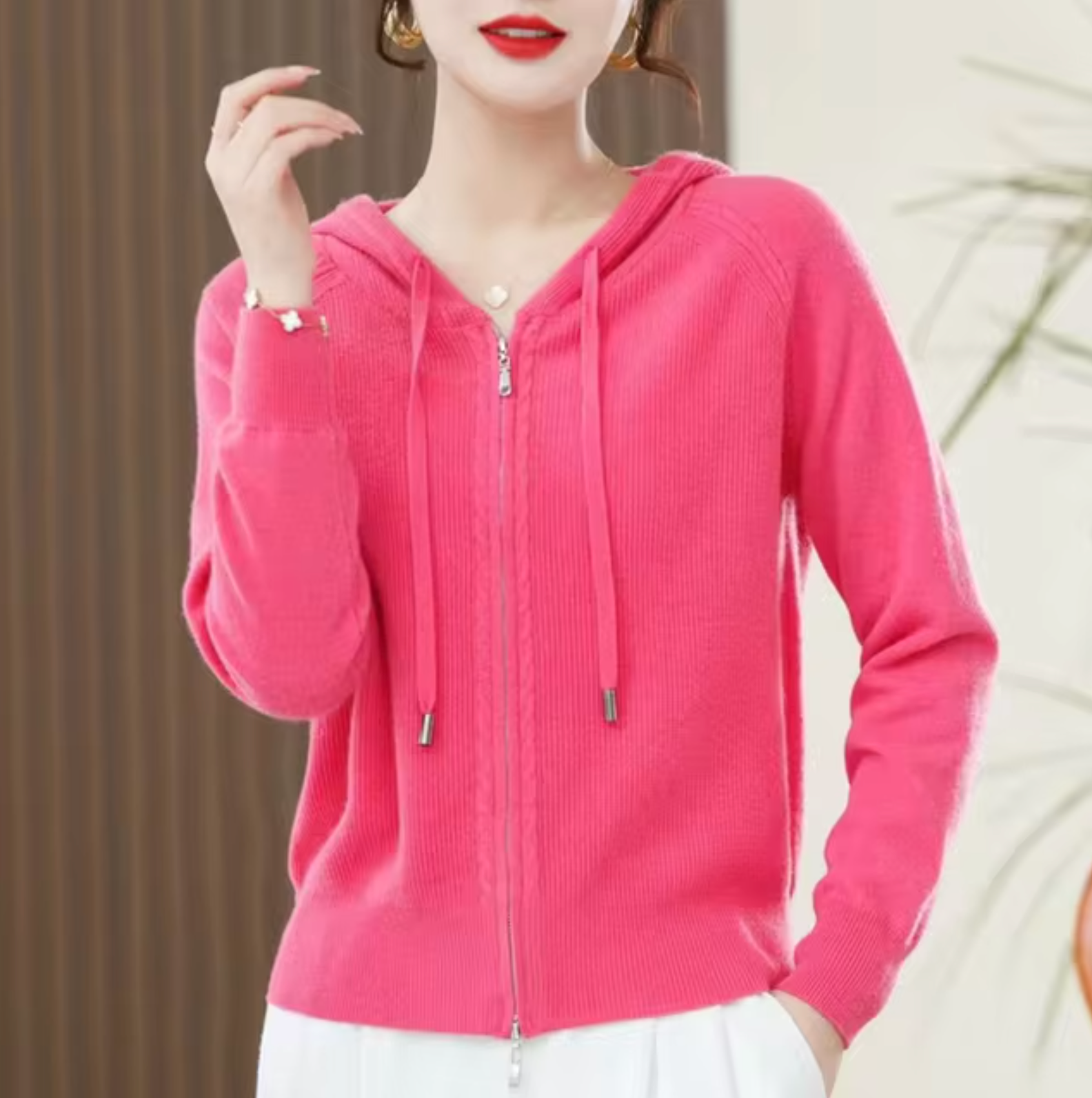 Variant image for Dam Hoodie Stickad Kashmirmix Avslappnad Passform-7
