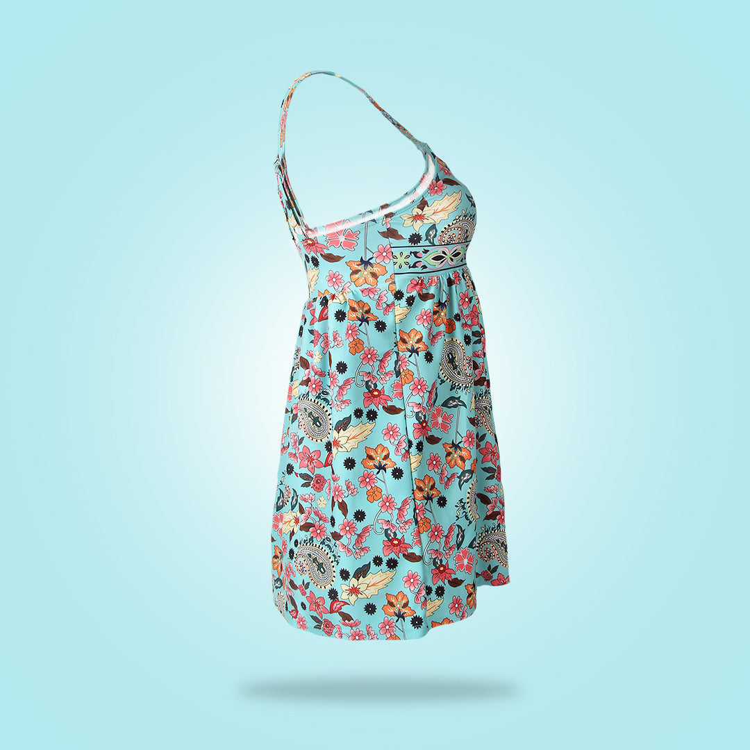 Dam Tankini Baddräkt Blommigt Mönster Nylon Spandex-4