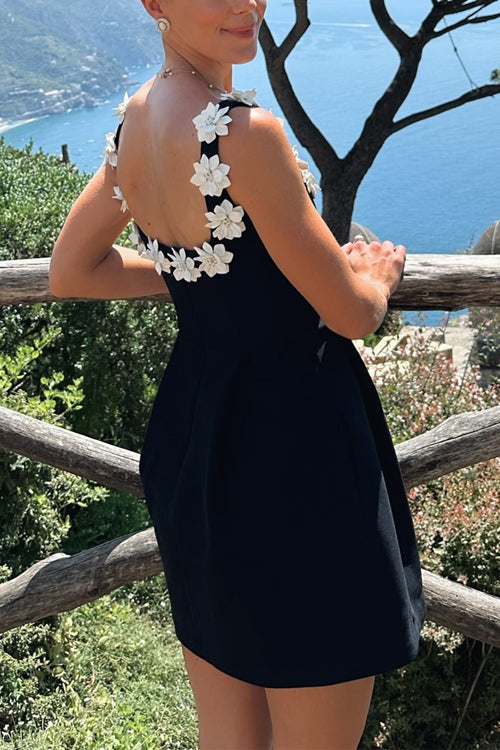 Fina Dam Klänningar Baklös Mini Klänning med 3D Blommor i Bomull och Polyester-2