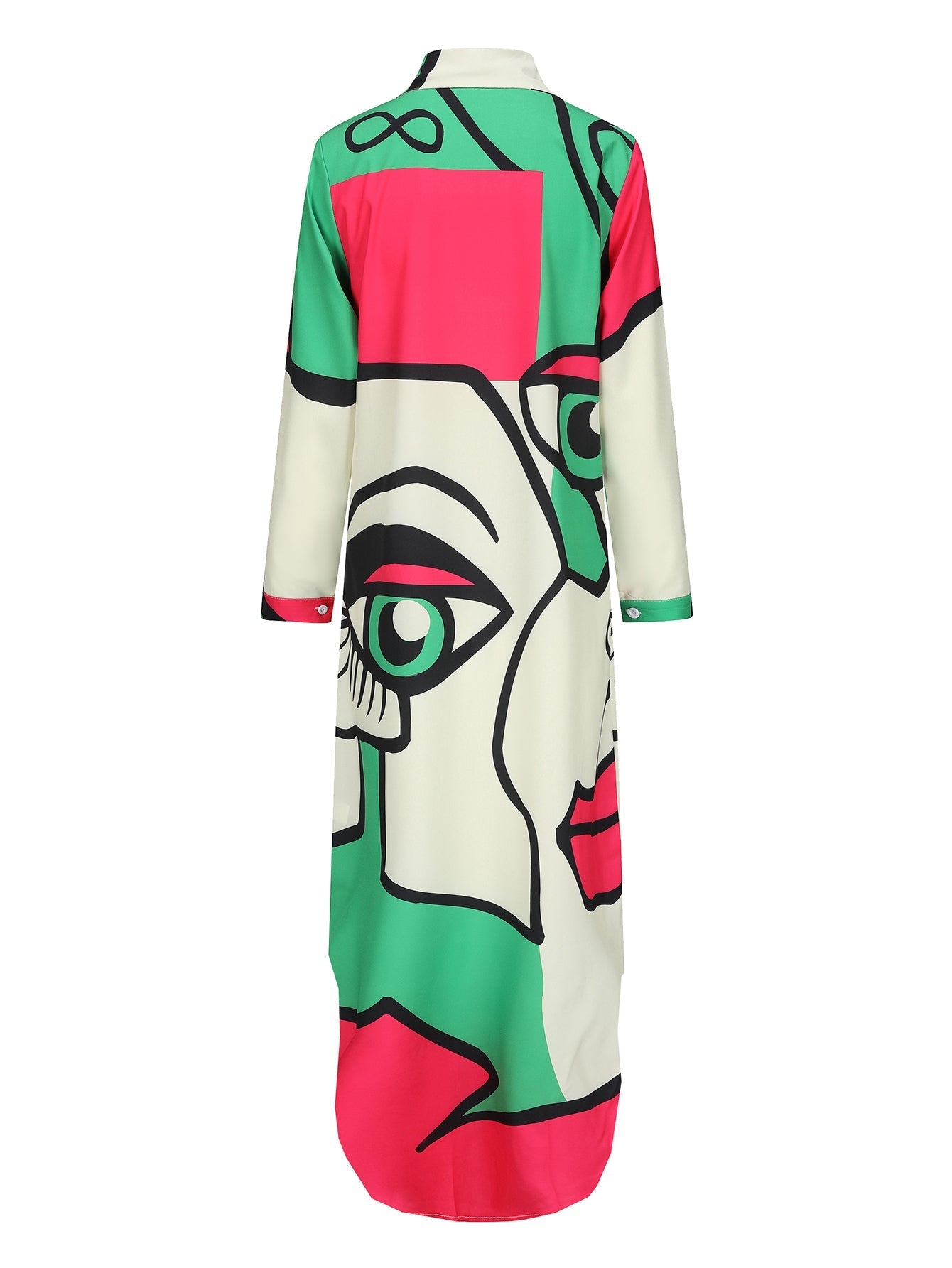 Dam Klänning Långärmad Skjortkrage Färgblock Polyester-3