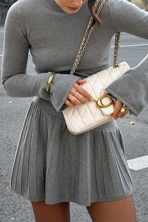 Damklänning Mini med Klockärmar och Rynkor i Bomull och Polyester-2