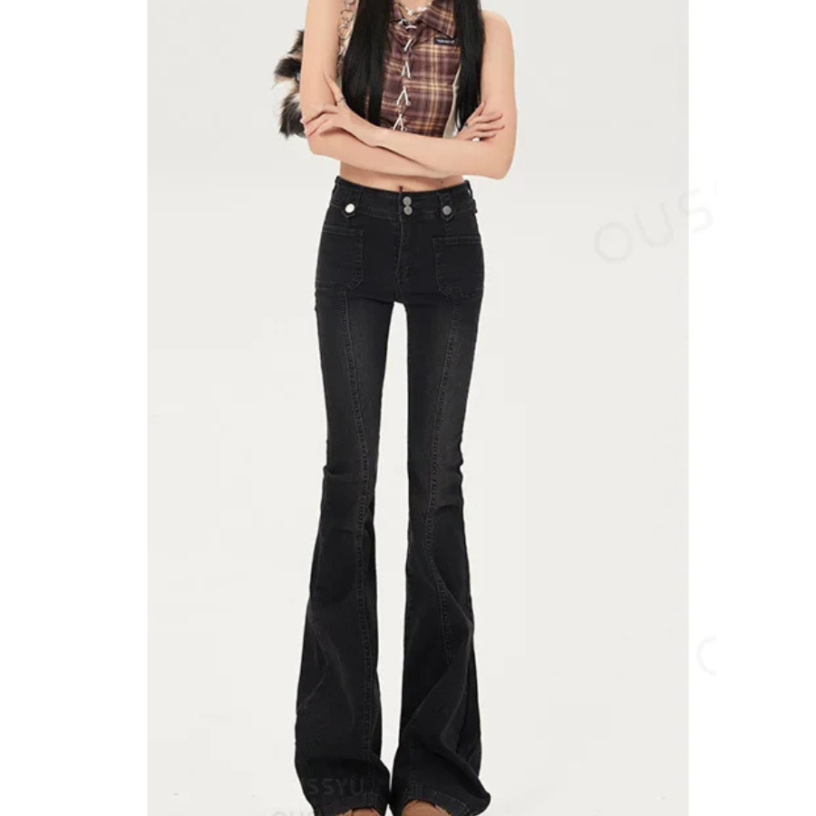 Dam Slim Fit Jeans Hög Midja Bomull-4
