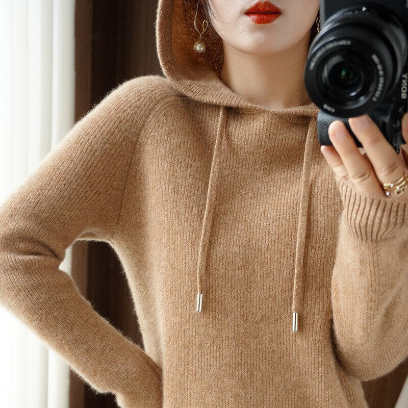 Dam Huvtröja Klassisk Design i Kashmir Mjuk Loose Fit 3