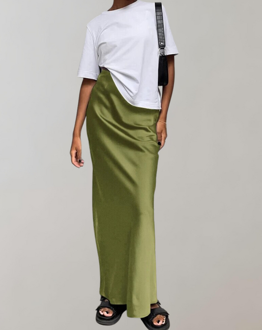 Dam Trumpetkjol Satin Högmidjad Elegant-1