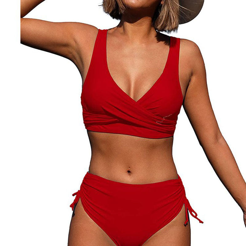 Dam Bikini Set med Djup V-hals och Hög Midja i Mjuk Polyester – Trendig och Bekväm för Strand och Pool 8