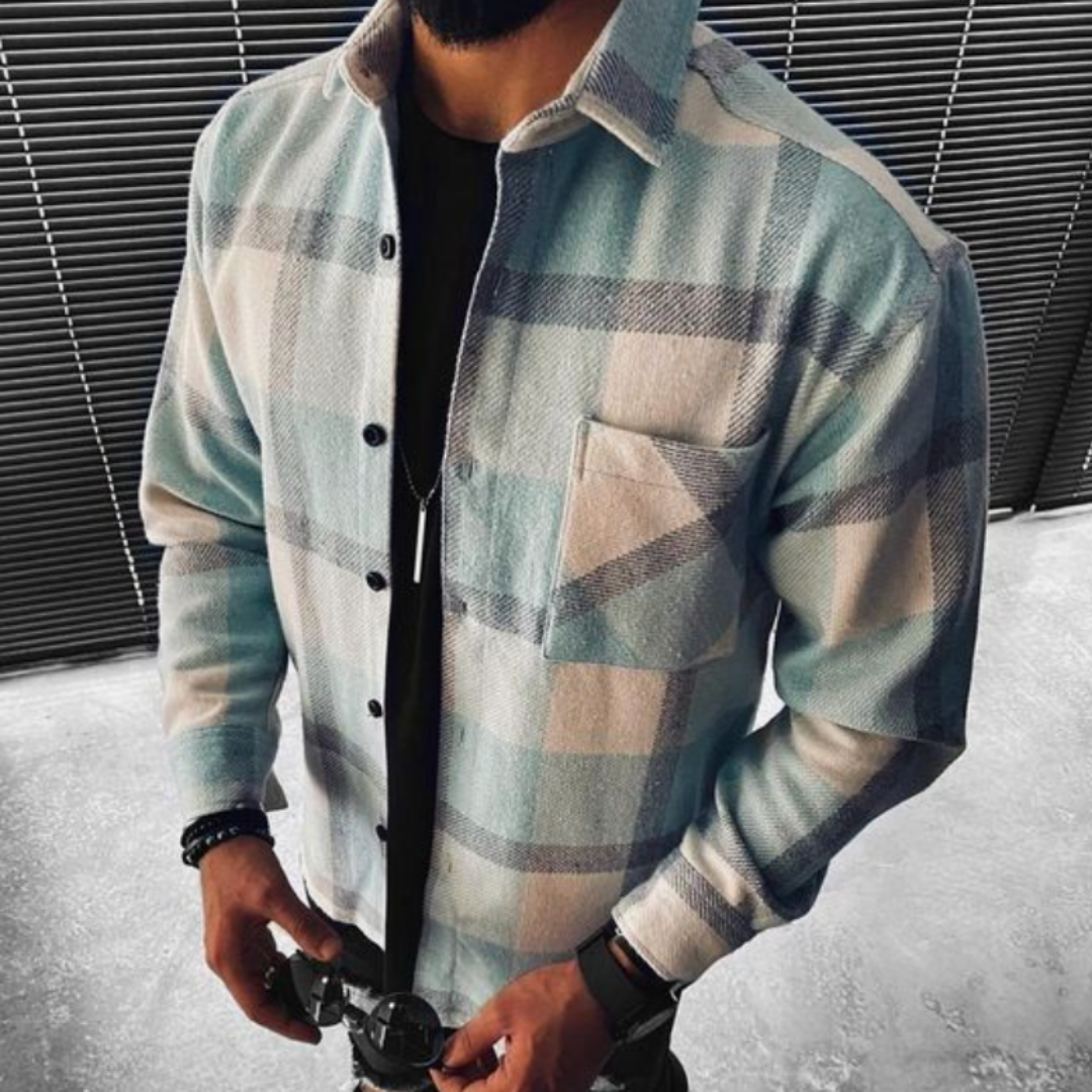 Herrskjorta Klassisk Design Rutmönster 100% Bomull-1