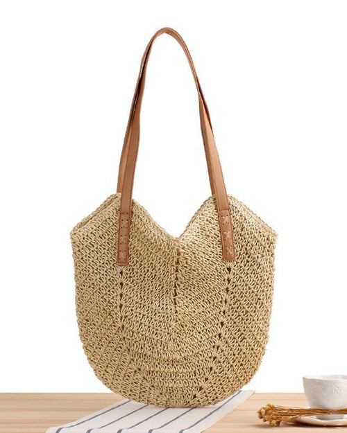 Kvinnors Strandväska Boho Halm Handgjord Polyester-1