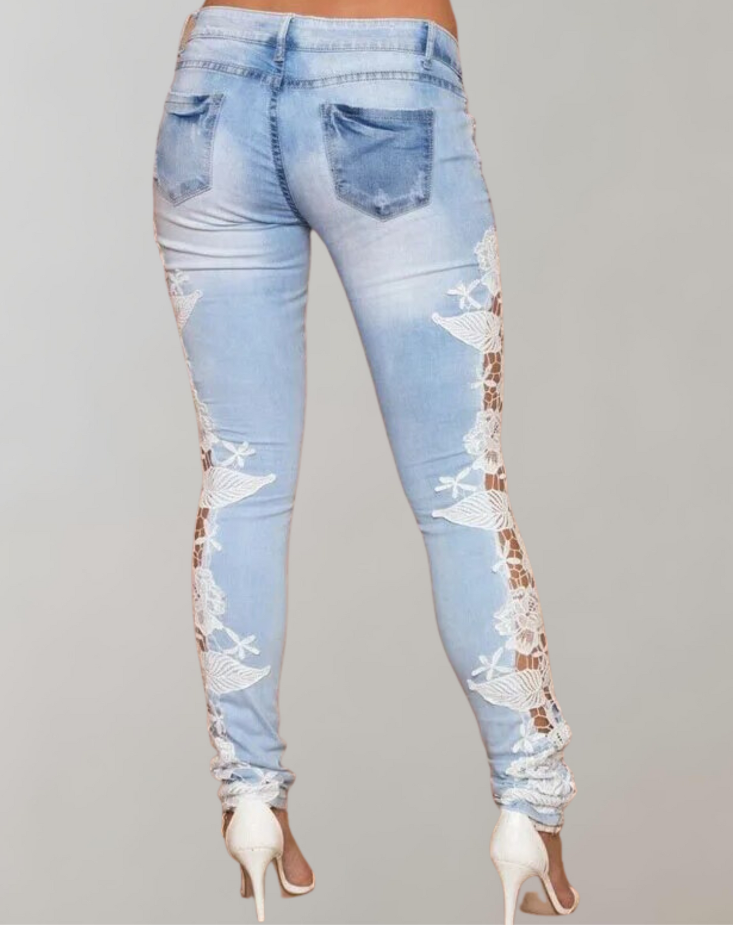 Snygga Byxor Dam Blommig Stretch Denim 2