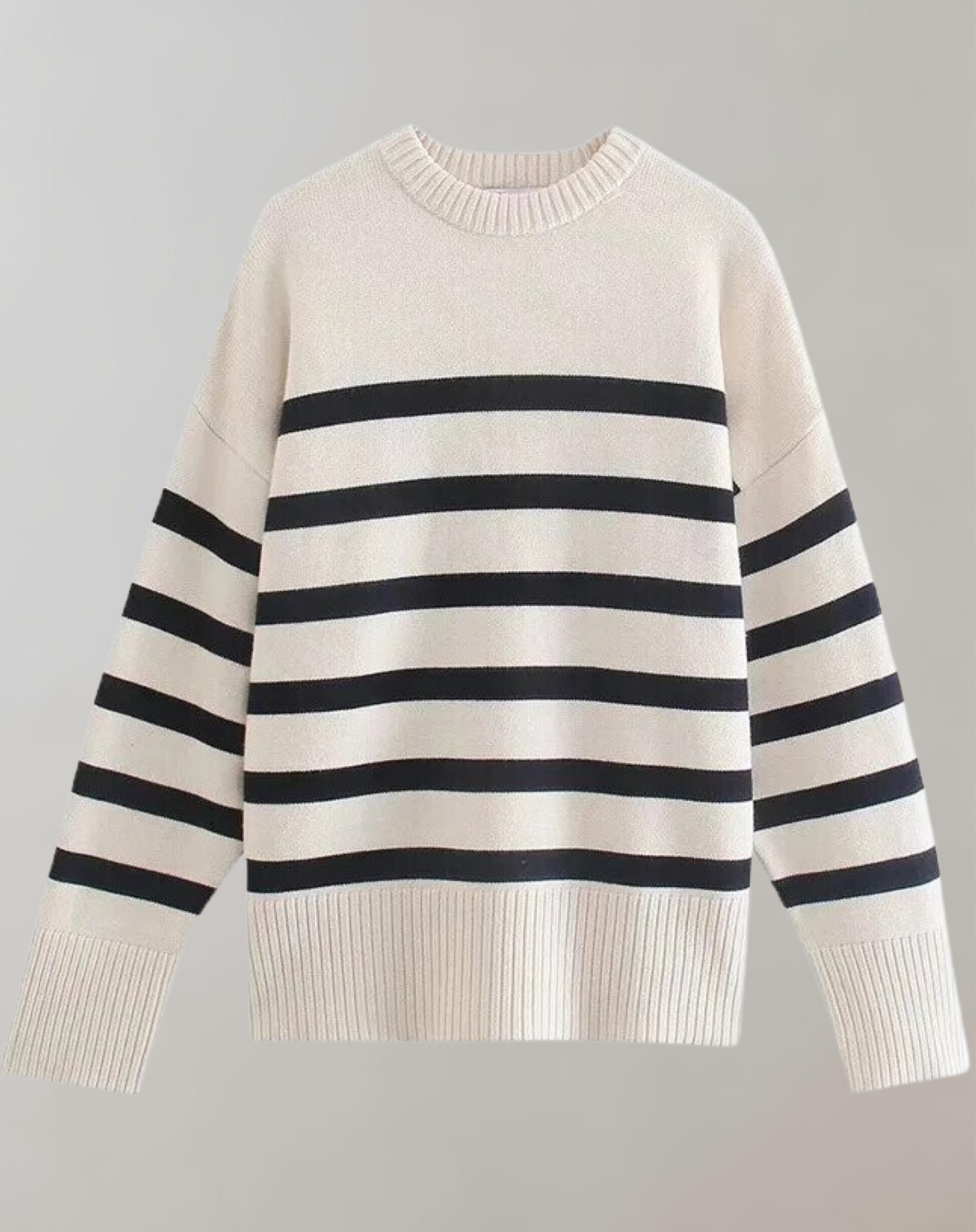 Dam Stickad Tröja Överdimensionerad Randig Tjockt Material-4