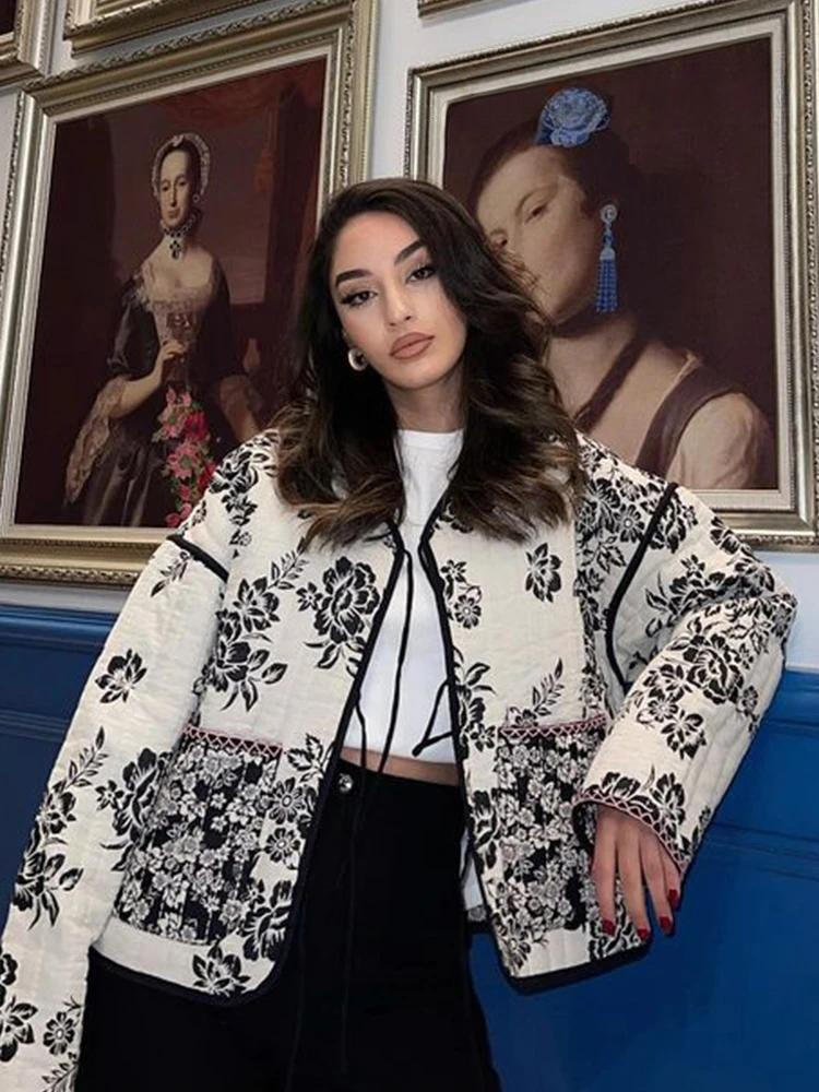 Dam Blazer Vintage Blommönster Högkvalitativt Tyg-5