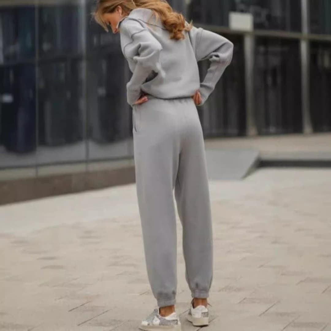 Dam Tvådelat Sportset Halvdragkedja Polyester med Elastisk Midja-3