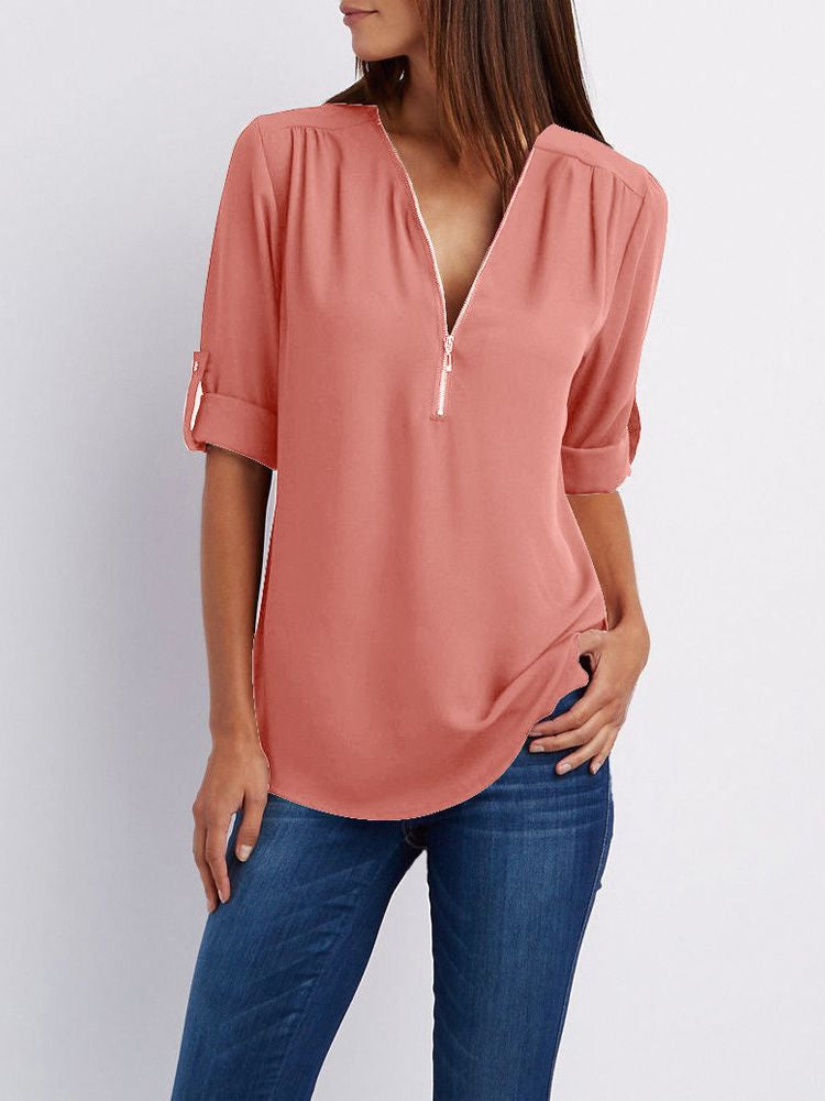 Dam Långärmad Blus Loose Fit Mjuk Tyg 21