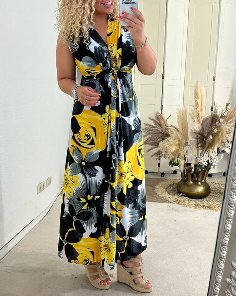 Variant image for Kvinna Klänning Veckad Blommönster Polyester-7