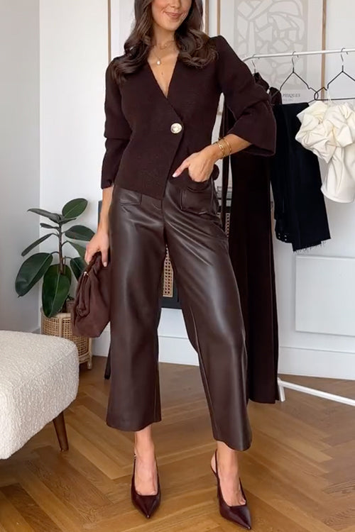 Dam V-hals Kofta Knappstängning Bomull Polyester-2