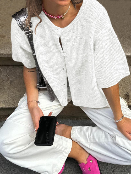 Kortärmad Stickad Tröja Dam Flerfärgad Akryl Nylon Polyester 1