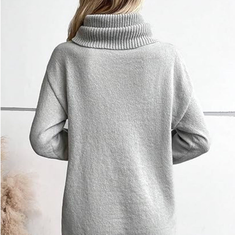 Stickad Dam Tröja Turtleneck Löst Akryl-2