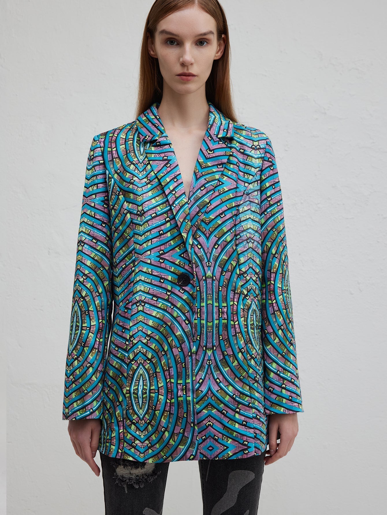 Dam Kontorsdräkt Abstrakt Mönster 100% Polyester Lång Ärmar Asymmetrisk Nederkant-3