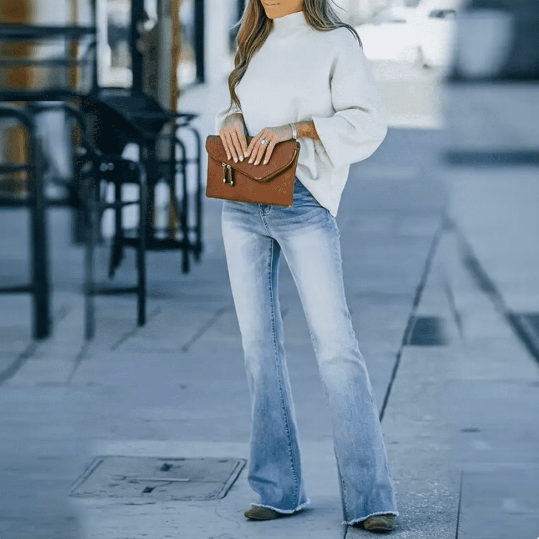 Dam Byxor Snygga Boho Chic Hög Midja Stretch Denim-2