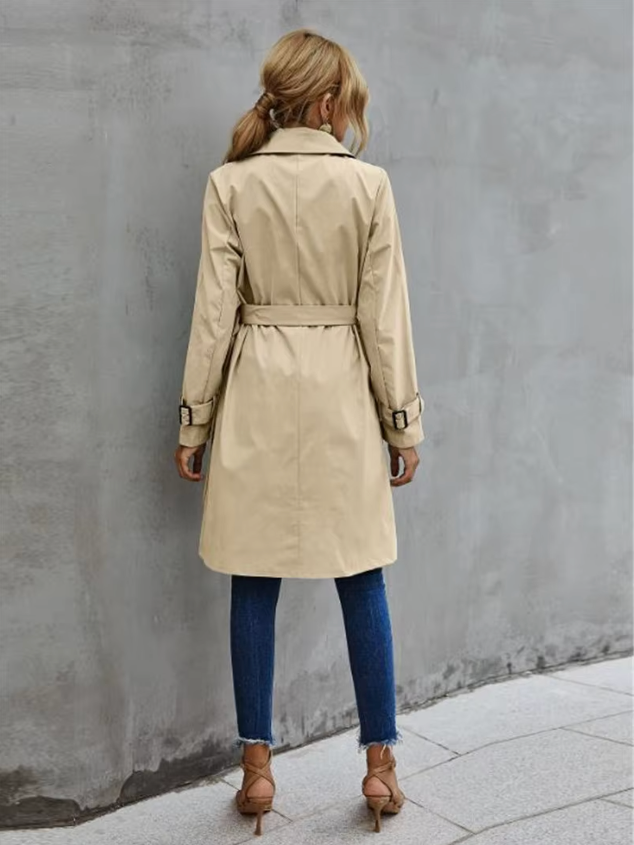 Kvinnors Trenchrock Klassisk Design Polyester Lång Ärmar-3